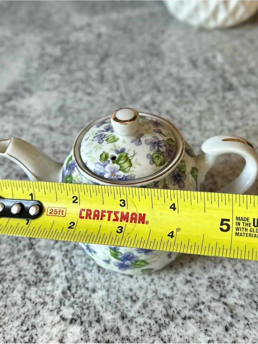 White Porcelain Teapot with Purple and Green Floral Print Design Lefton China